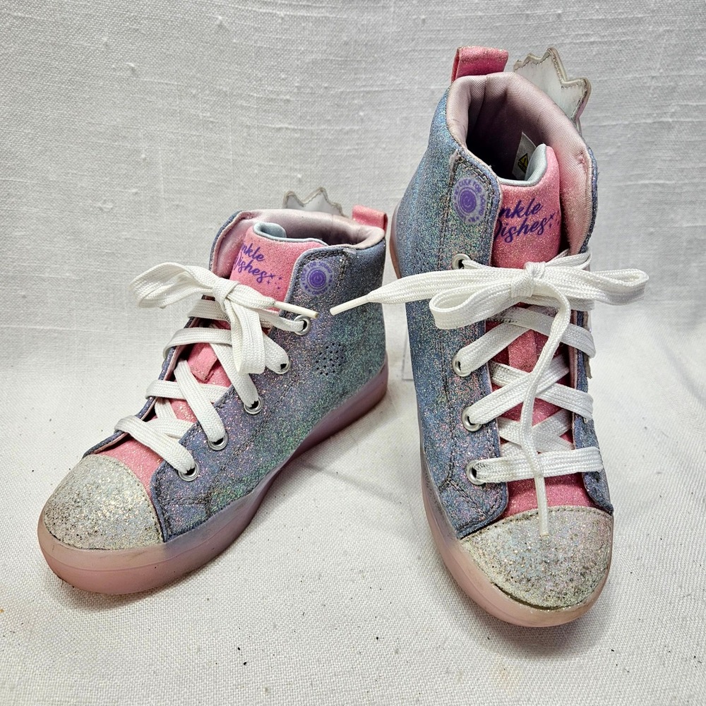 Skechers Twinkle Toes Girls 13 Pink Blue Glitter Light Up Star Wing Sneakers‎